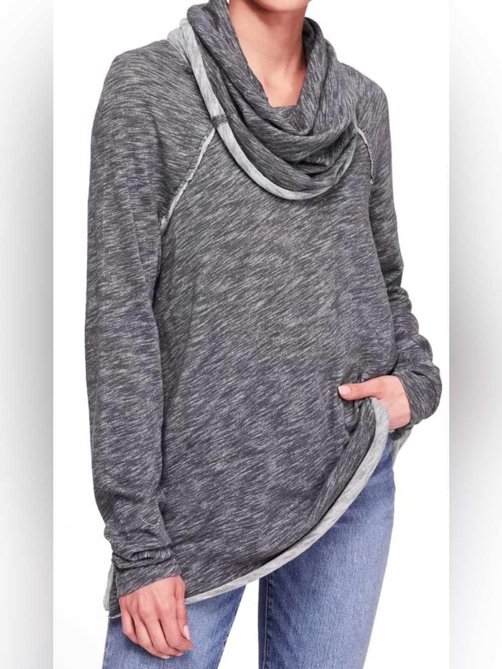 Free People Beach Heathered Charcoal Gray Cowl Neck Pullover - Size M